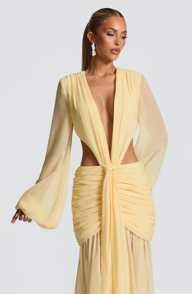 Deep V Backless Maxi Dress