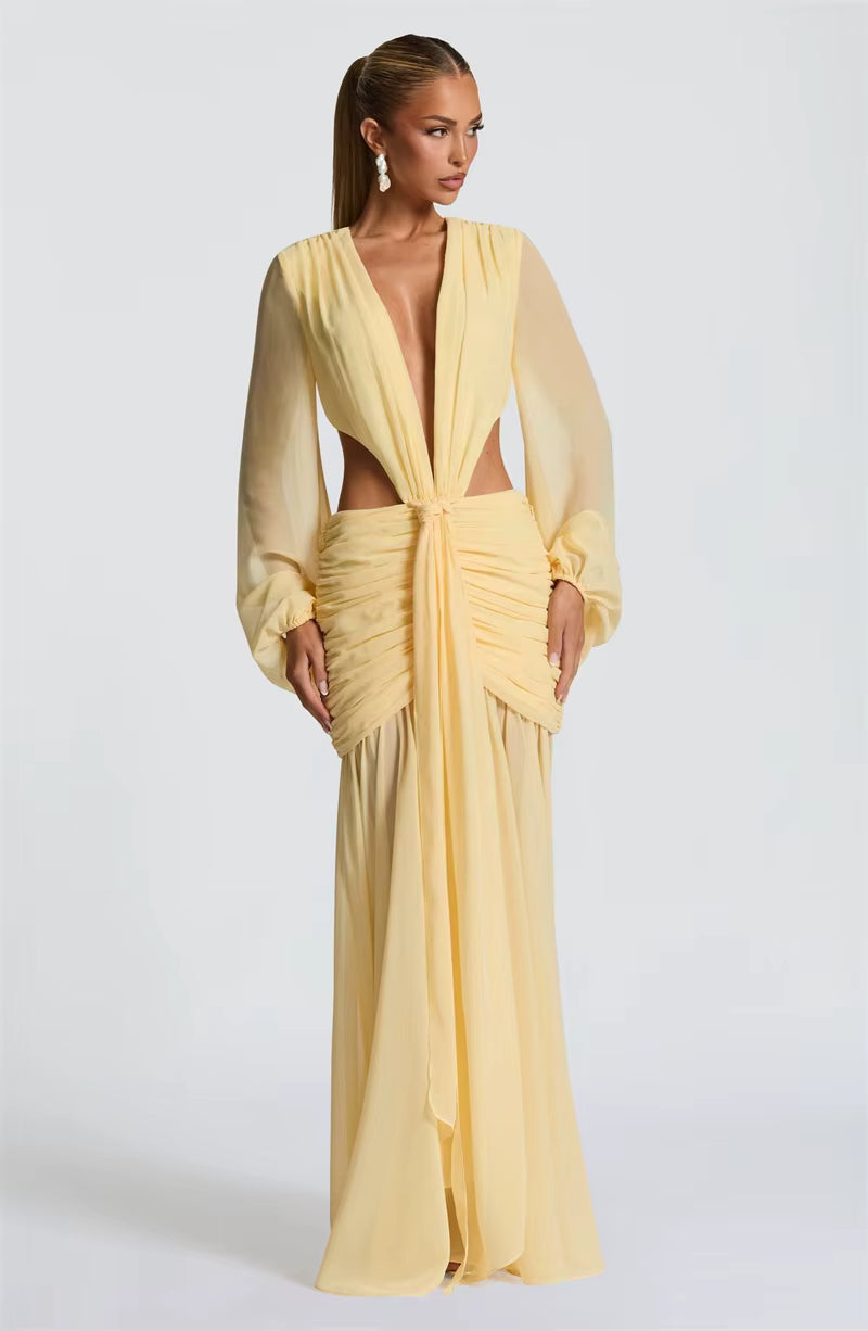 Deep V Backless Maxi Dress