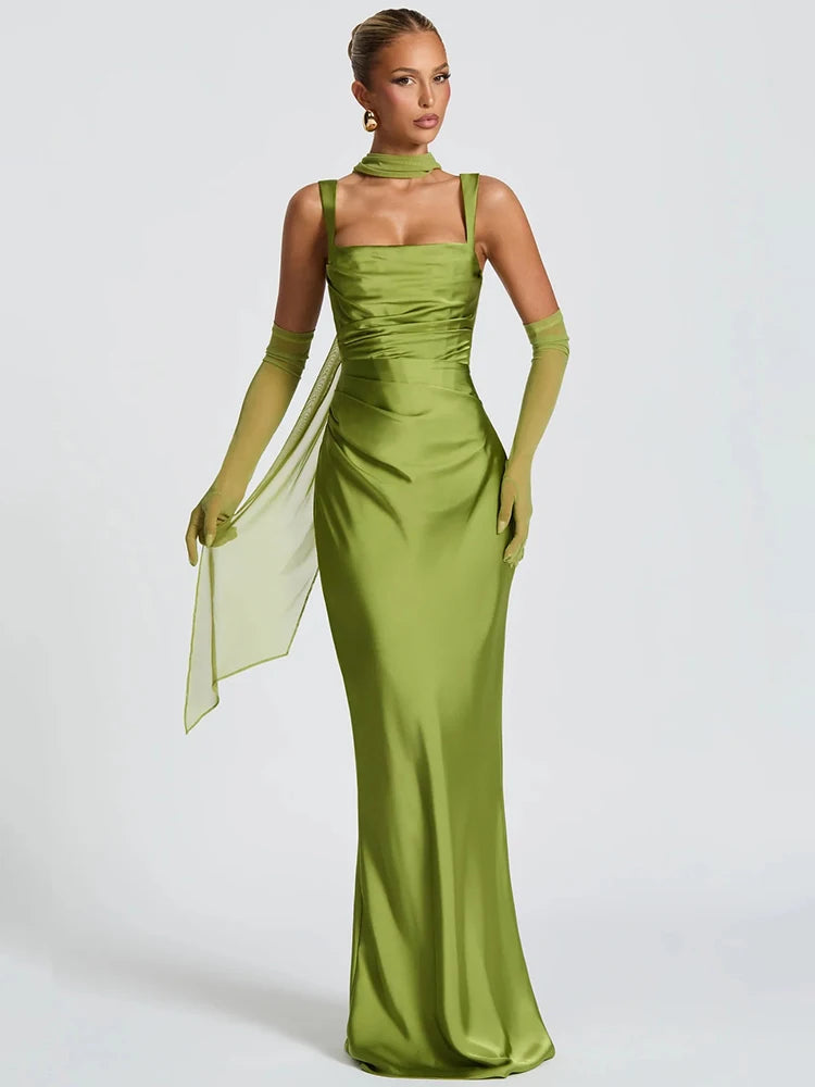 Satin Lace-Up Backless Maxi Dress – Sexy Halter Off-Shoulder Bodycon Gown