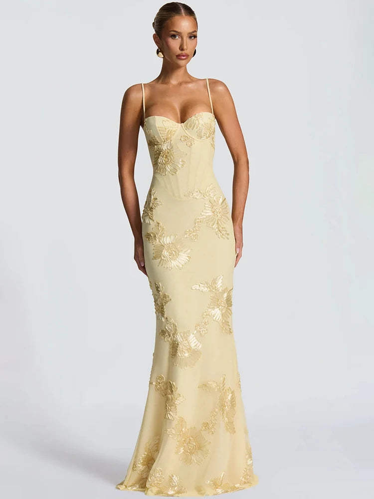 Spaghetti Strap Print Maxi Dress – Sexy Backless Bodycon Club Gown for Women