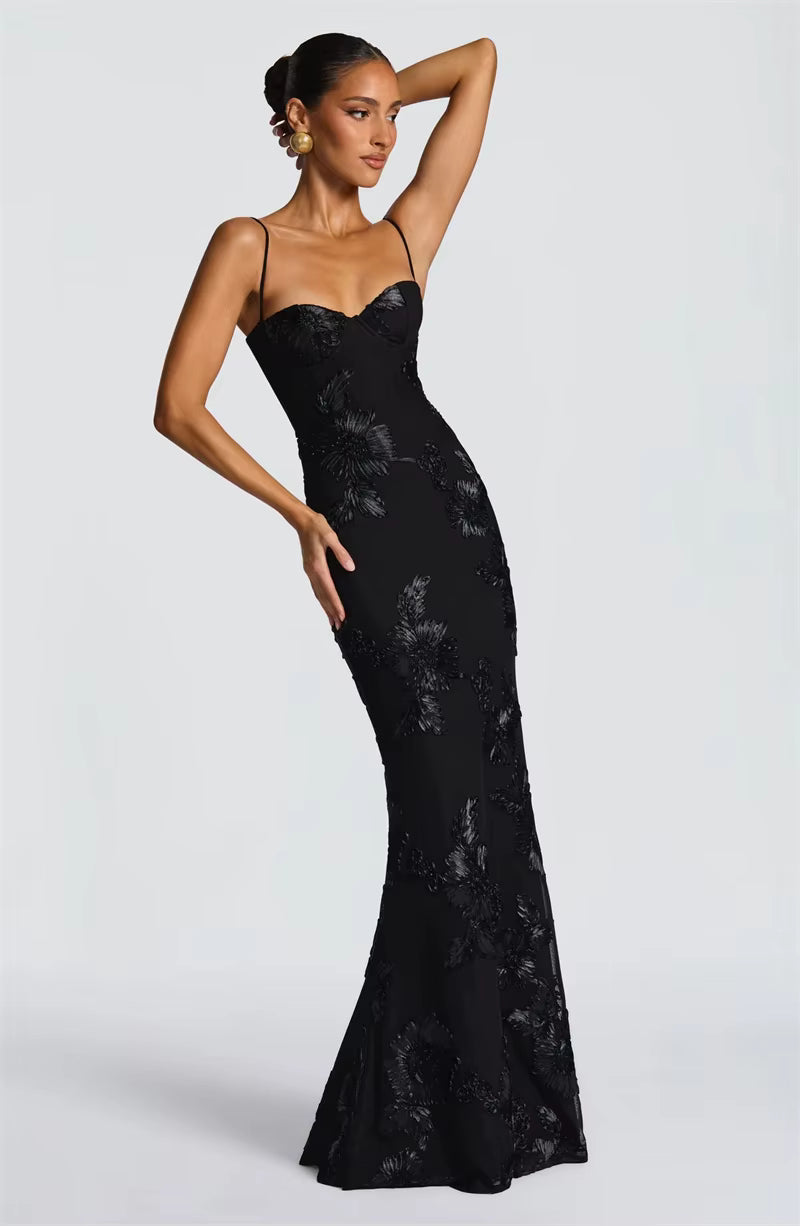 Spaghetti Strap Print Maxi Dress – Sexy Backless Bodycon Club Gown for Women