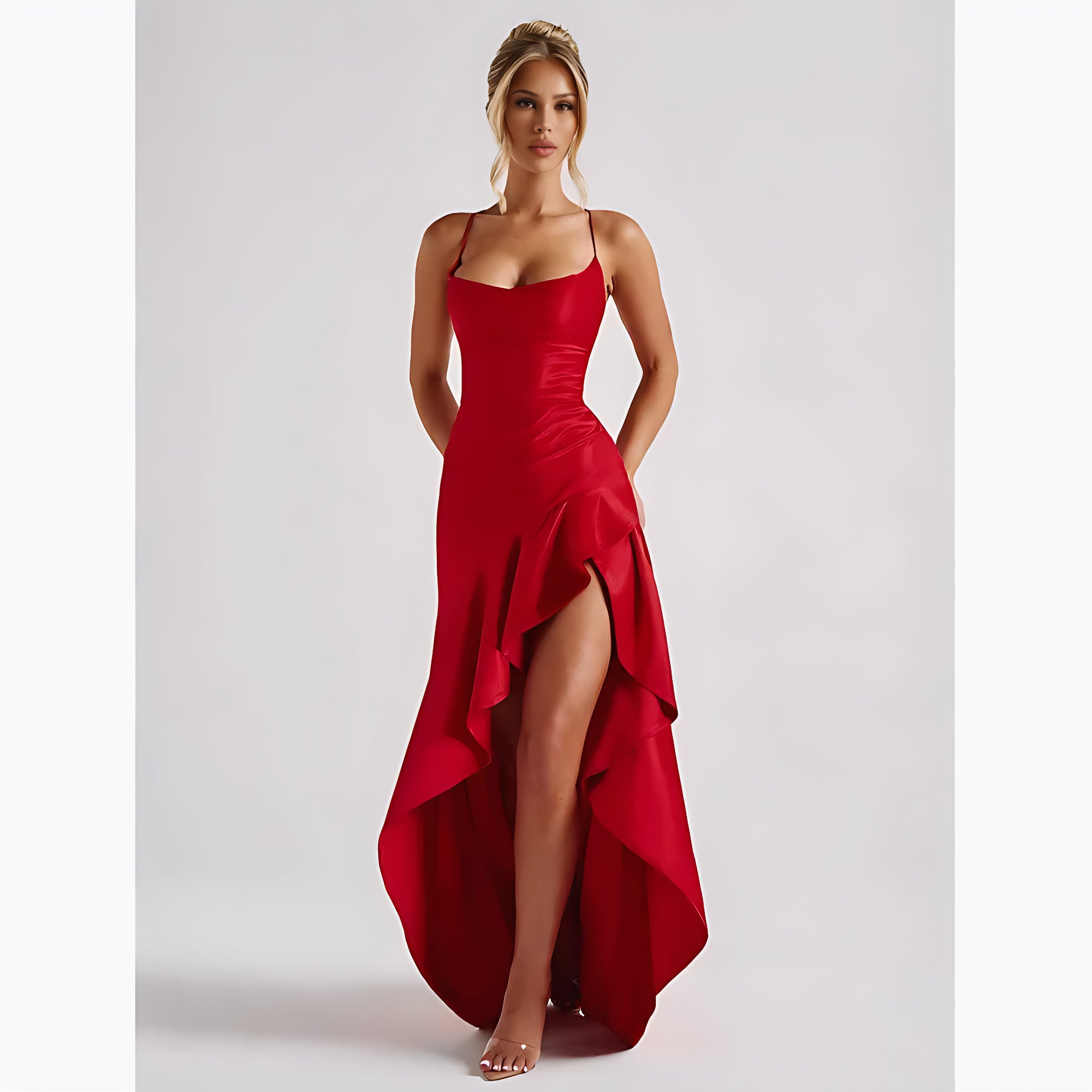 Strapless Asymmetrical Midi Dress – Sexy Backless Summer Dress with Empire Waist for Women