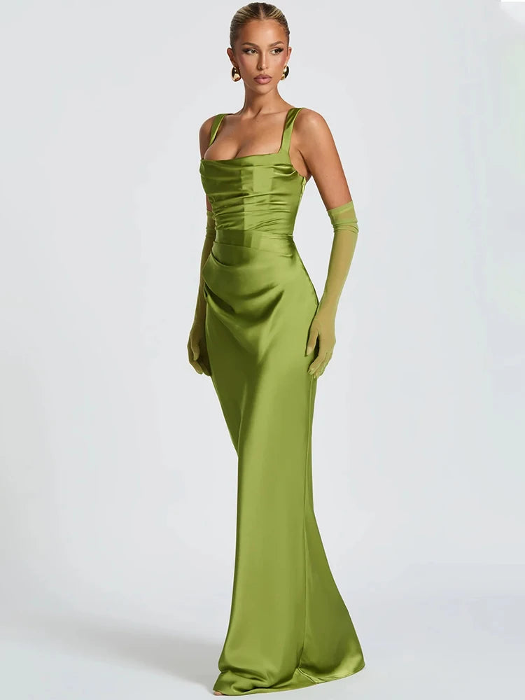Satin Lace-Up Backless Maxi Dress – Sexy Halter Off-Shoulder Bodycon Gown