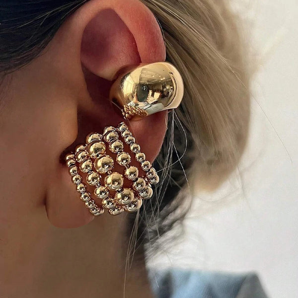 Exaggerated Wide Gold Clip-On Earrings for Women – Irregular Shape, Boho Style, Non-Piercing Metal Set