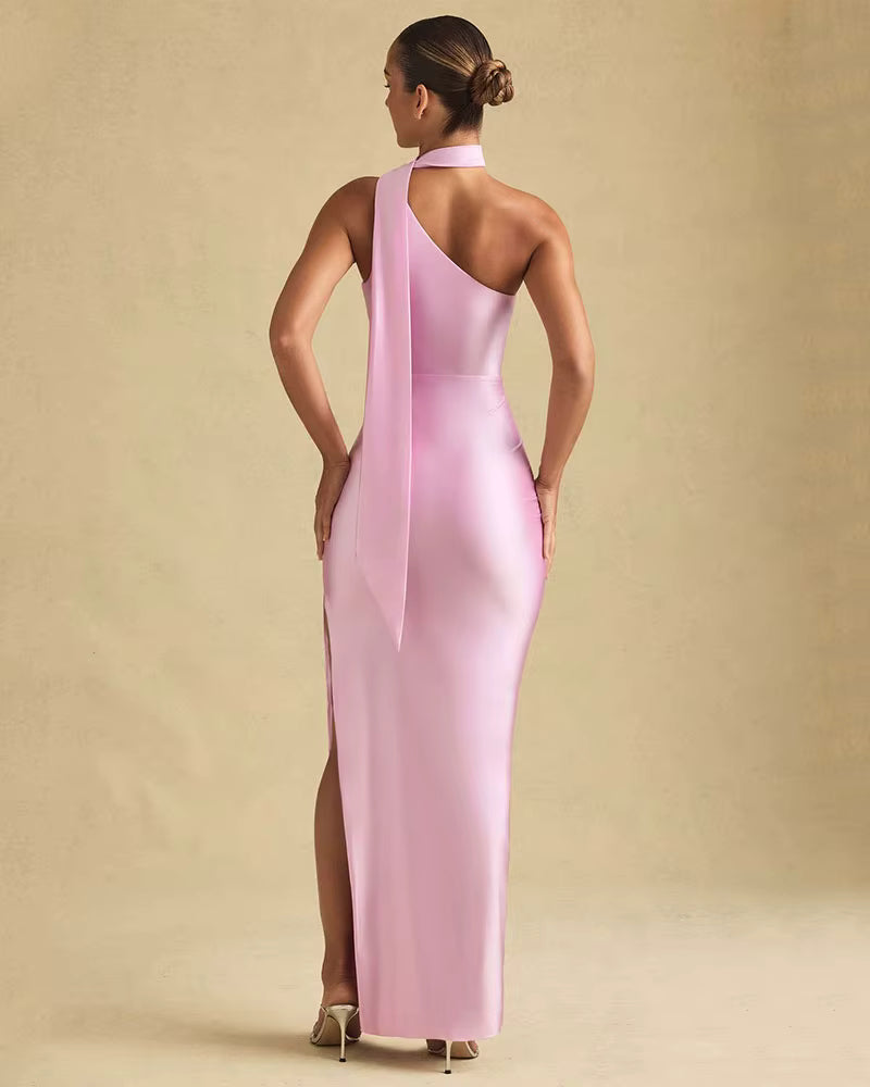 Elegant One-Shoulder Satin Maxi Dress