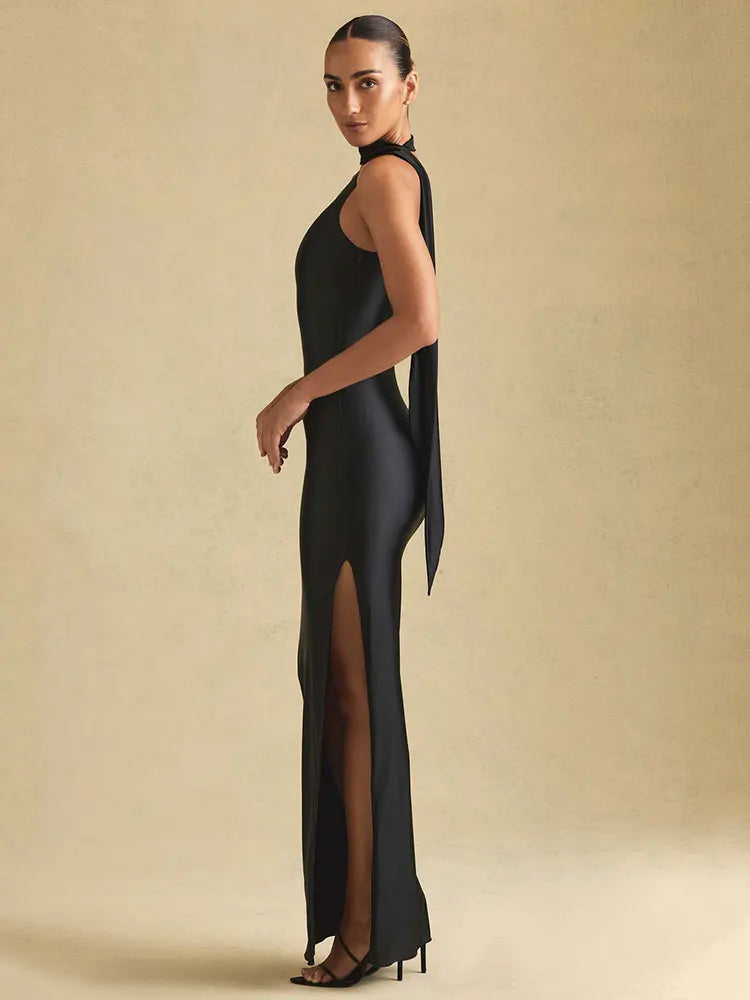 Elegant One-Shoulder Satin Maxi Dress