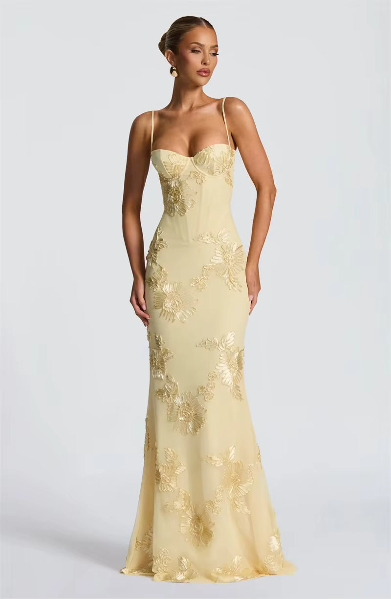 Spaghetti Strap Print Maxi Dress – Sexy Backless Bodycon Club Gown for Women