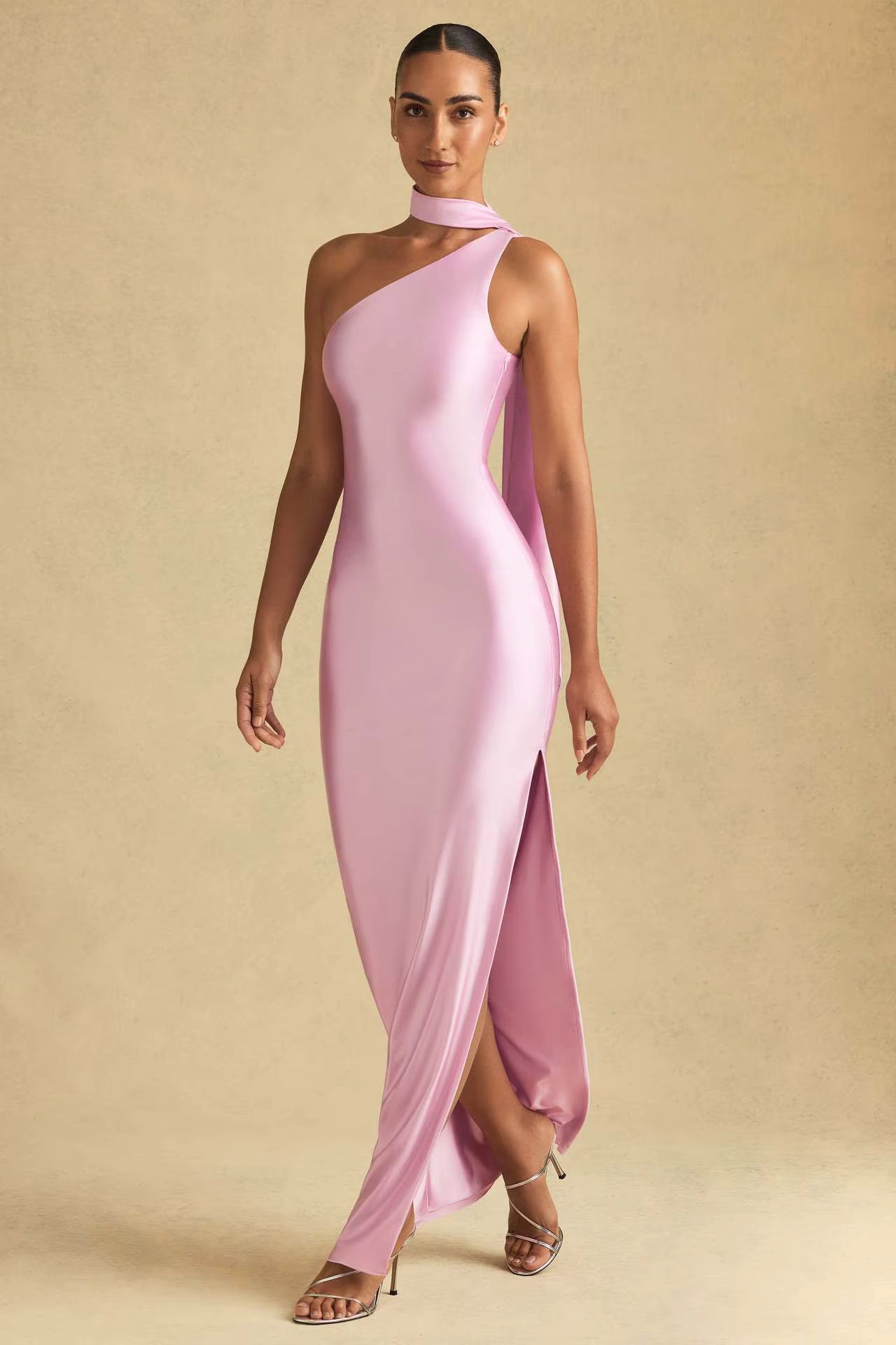 Elegant One-Shoulder Satin Maxi Dress