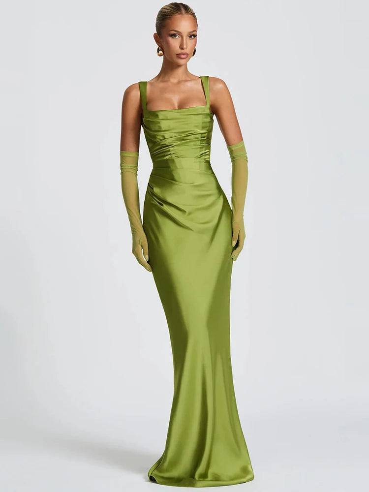 Satin Lace-Up Backless Maxi Dress – Sexy Halter Off-Shoulder Bodycon Gown