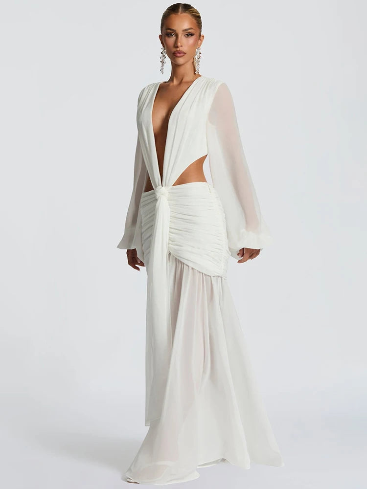 Deep V Backless Maxi Dress