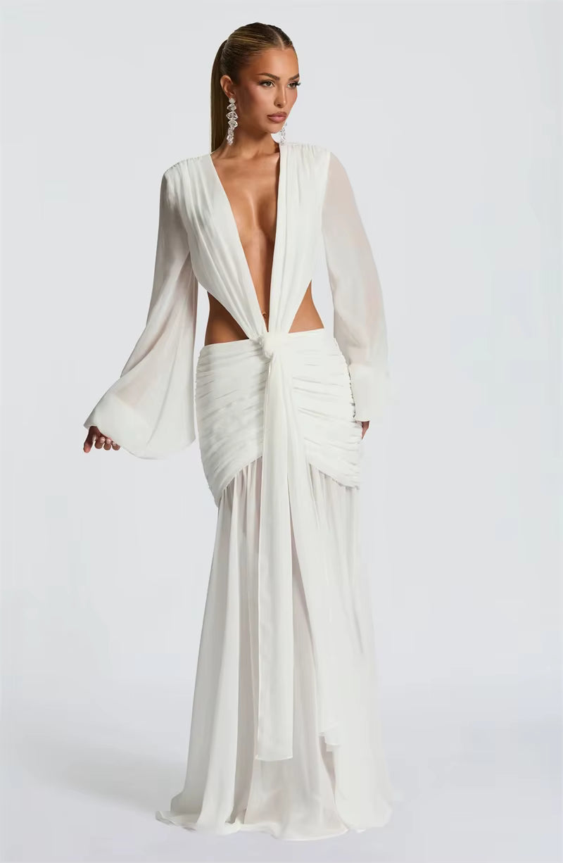 Deep V Backless Maxi Dress