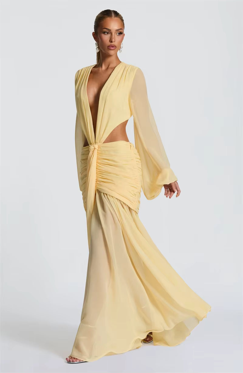 Deep V Backless Maxi Dress