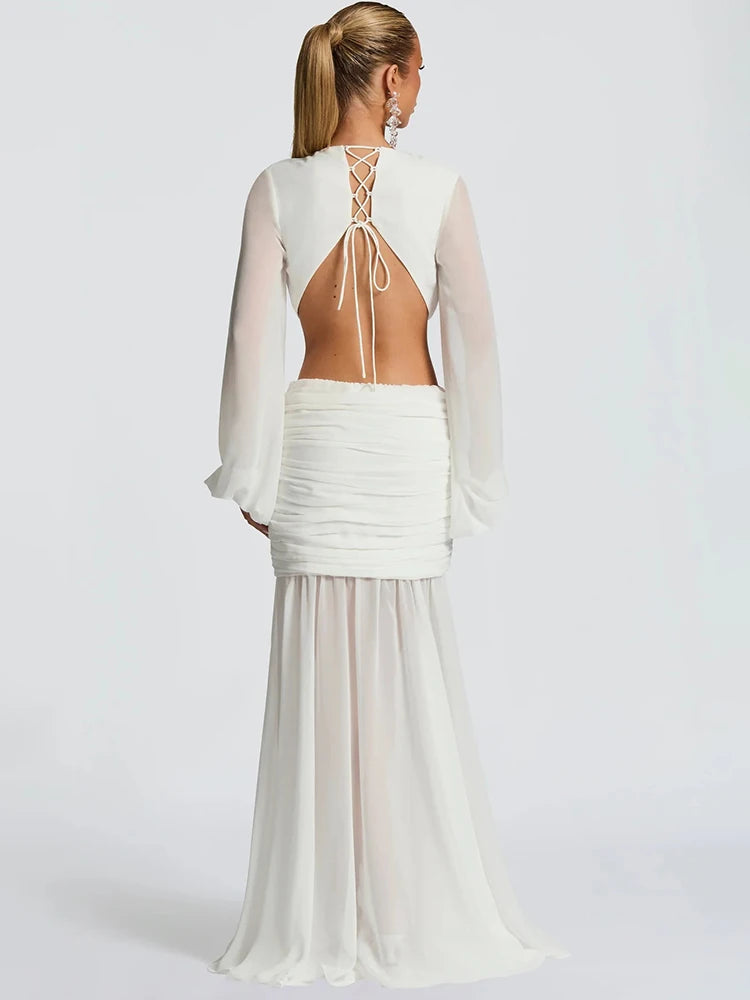 Deep V Backless Maxi Dress