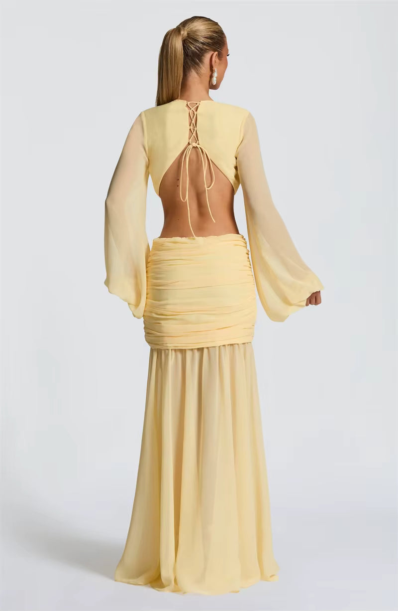 Deep V Backless Maxi Dress