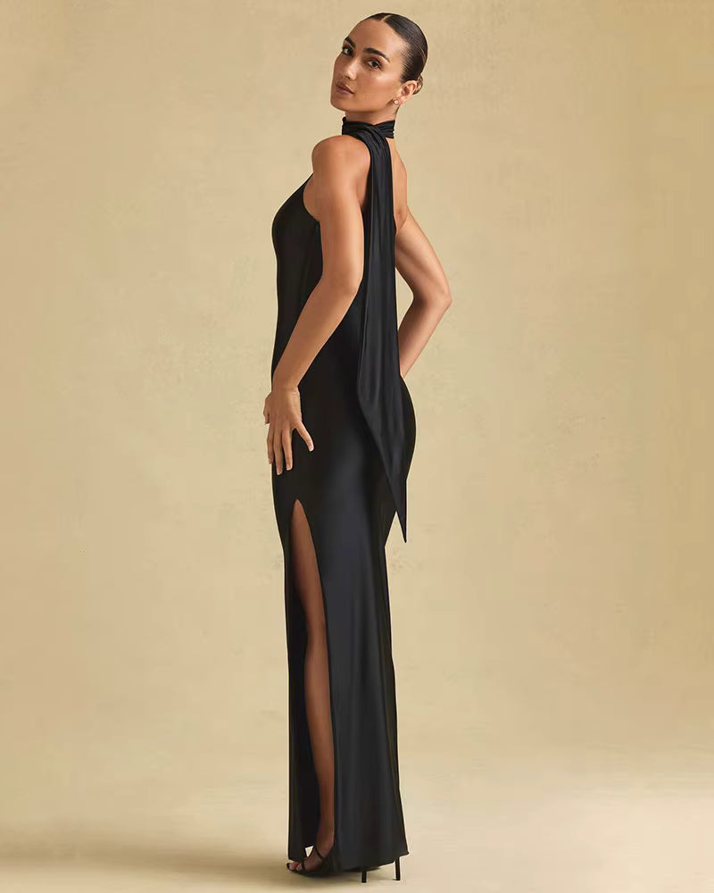Elegant One-Shoulder Satin Maxi Dress