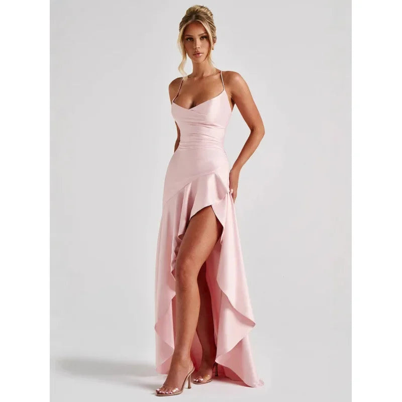 Strapless Asymmetrical Midi Dress – Sexy Backless Summer Dress with Empire Waist for Women