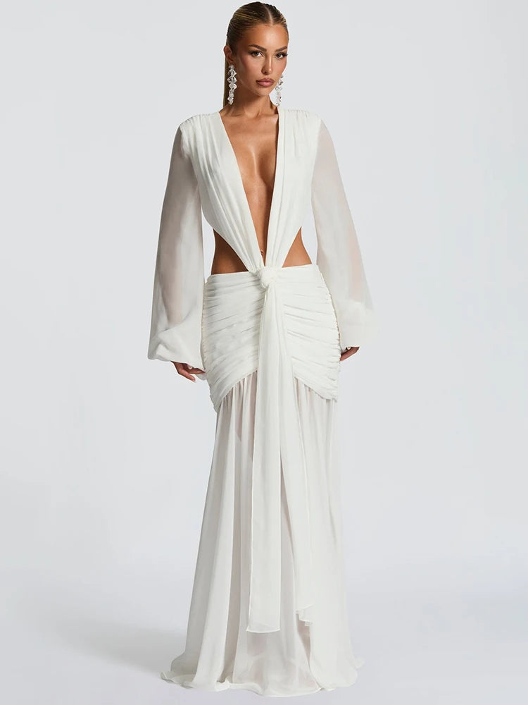 Deep V Backless Maxi Dress