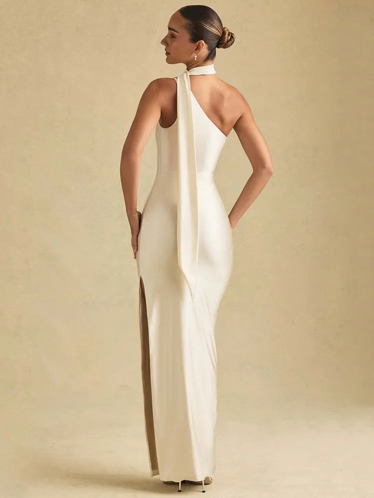 Elegant One-Shoulder Satin Maxi Dress