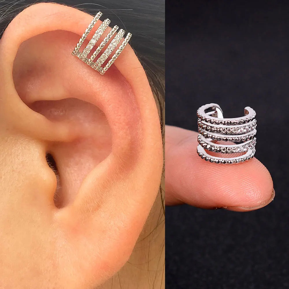 1pc Rainbow CZ Clip-On Ear Cuff – Non-Piercing Geometric Wrap Earring for Women & Girls