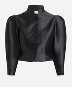 Strukturierte Satinbluse mit Schößchen – Schwarz 