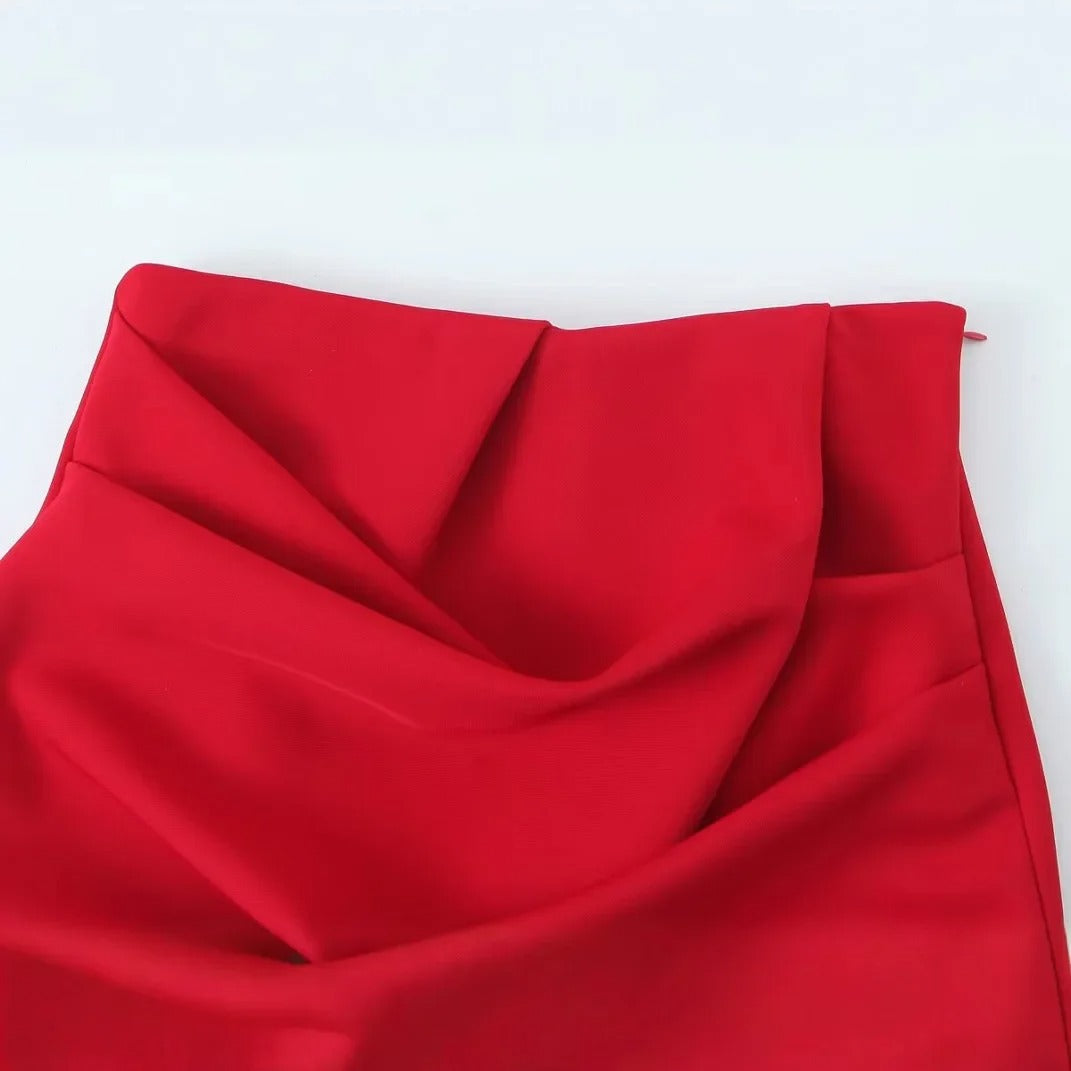 High-Waisted Ruched Mini Skirt – Asymmetrical Draped Design