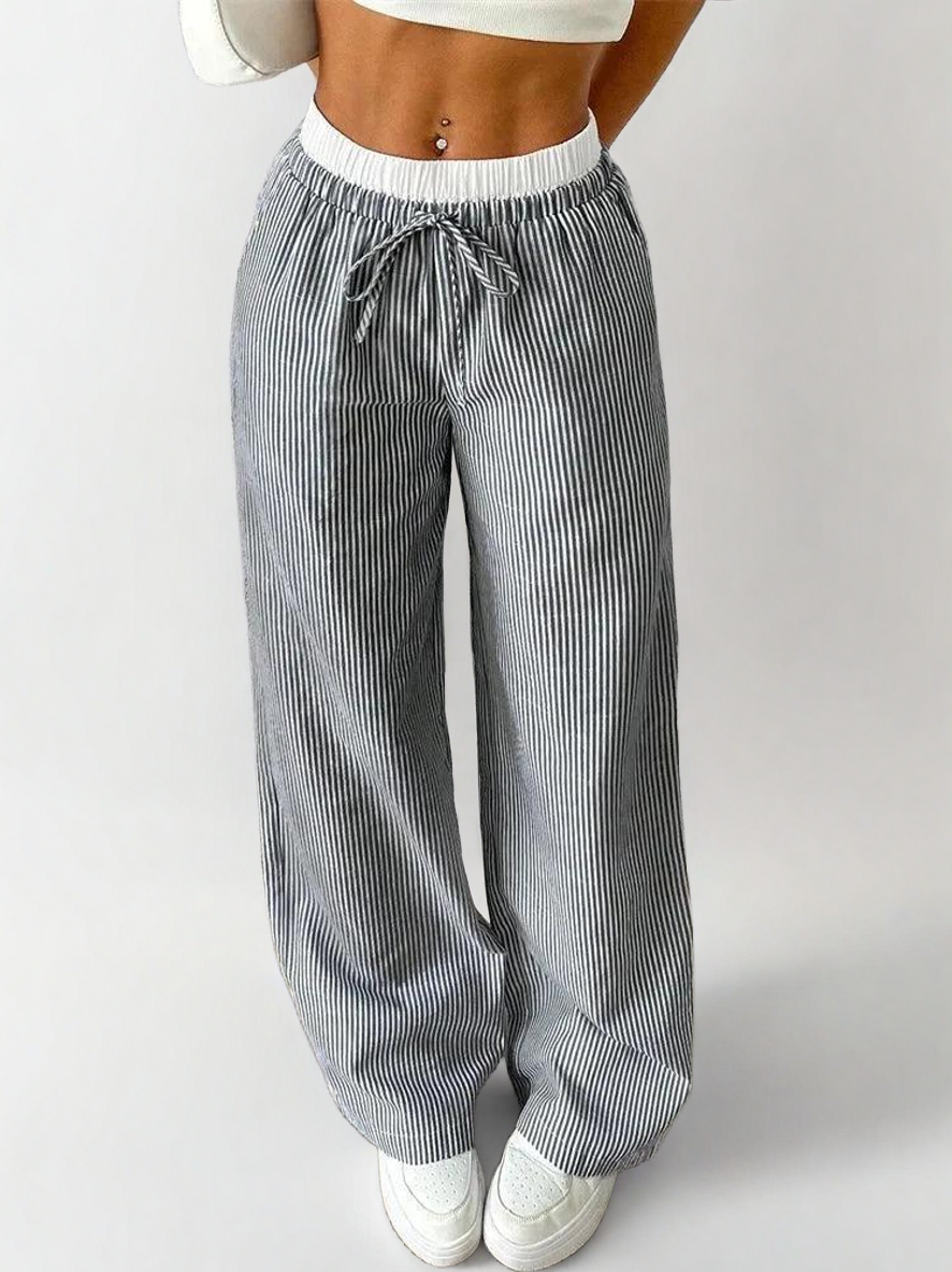 Women's Striped Wide Leg Knit Pants – High-Waisted Casual Y2K Trousers for Fall & Winter Streetwear