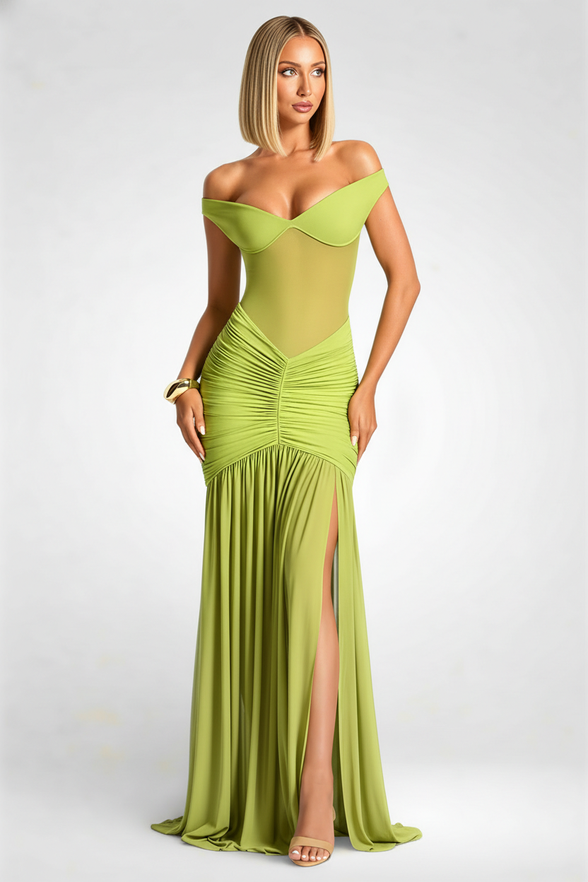 Off-Shoulder Halter Split Maxi Dress