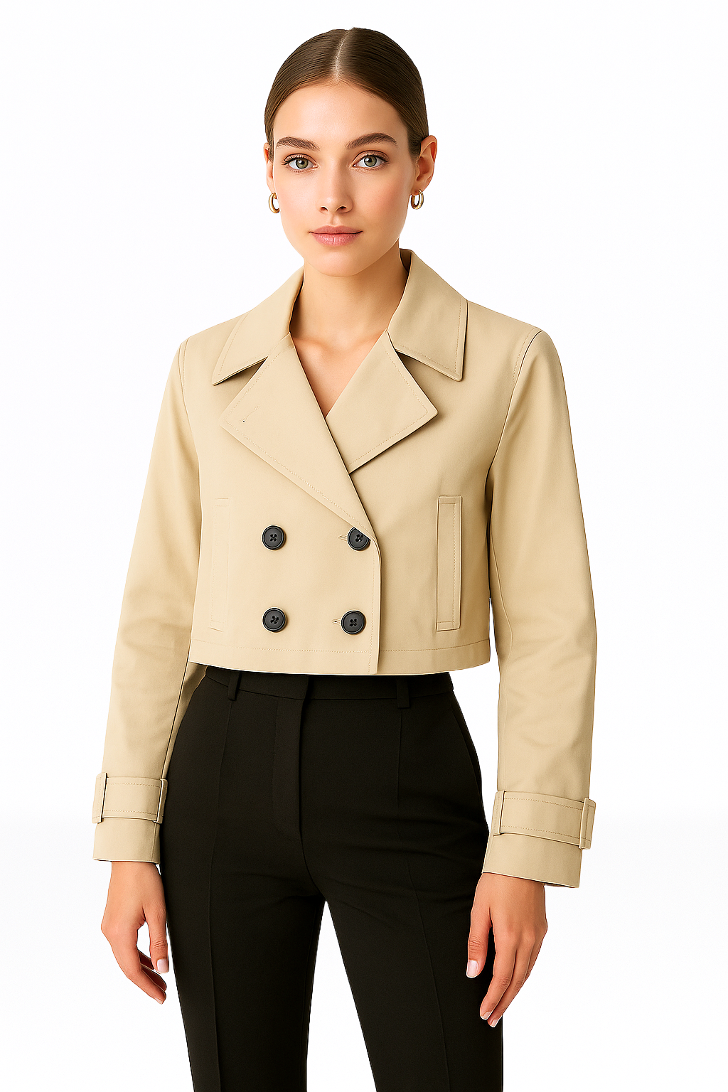 Women’s Cropped Trench Coat – Vintage-Inspired Short Jacket