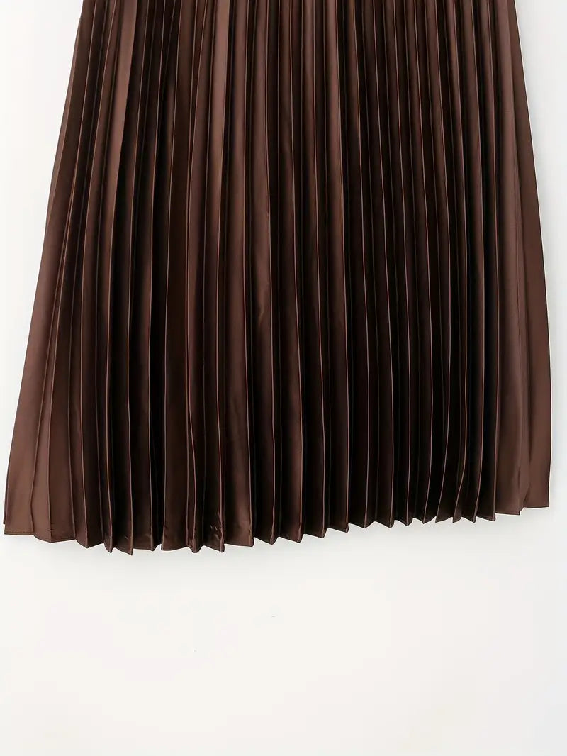 Plissee-Elegance-Midirock – Fließendes High-Waist-Design mit dezentem Glanz