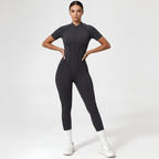 Backless Zip Yoga Jumpsuit -Gray