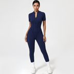 Backless Zip Yoga Jumpsuit -Navy