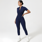 Backless Zip Yoga Jumpsuit -Navy