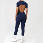 Backless Zip Yoga Jumpsuit -Navy