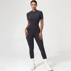 Backless Zip Yoga Jumpsuit -Gray