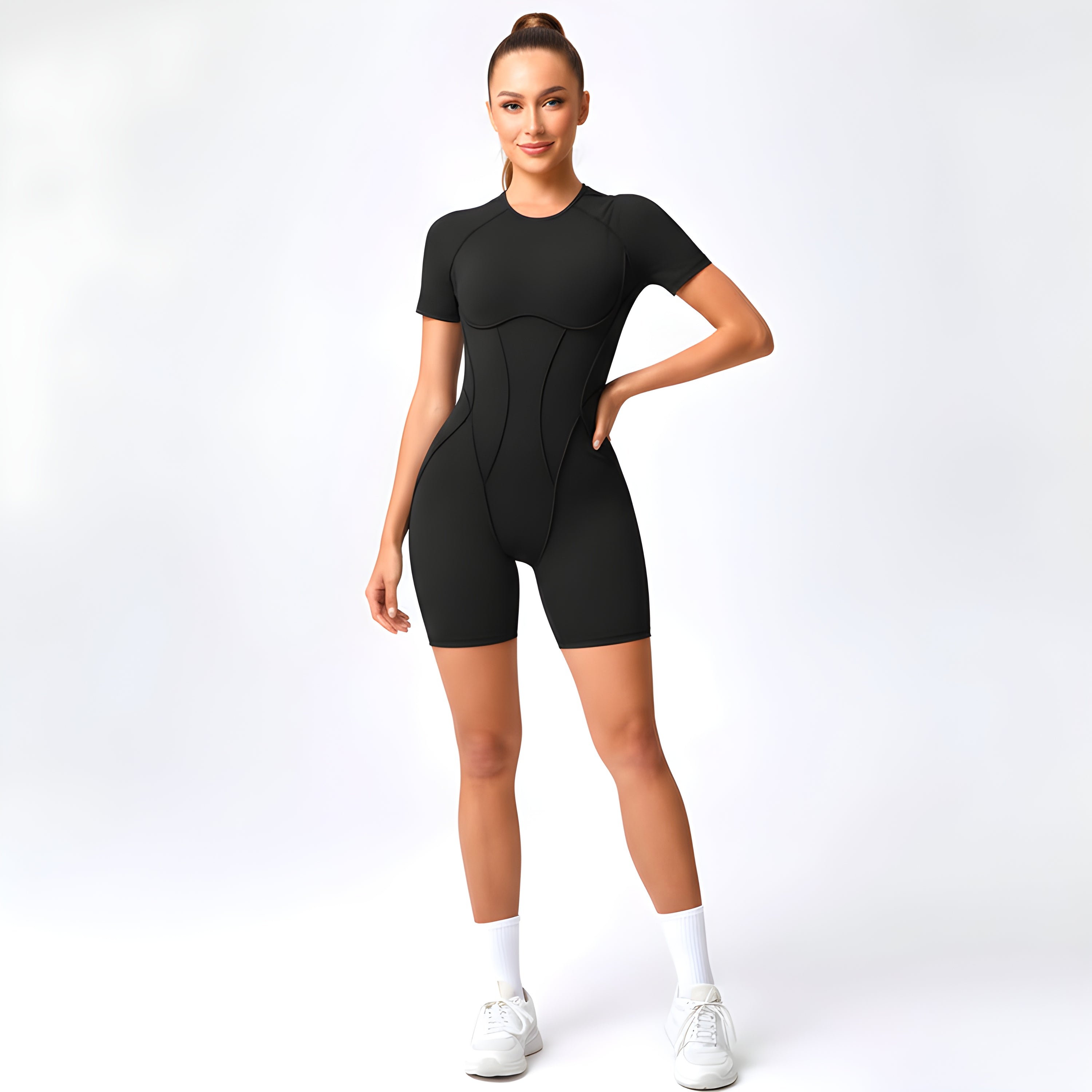 Contour Fit Yoga Romper -Black