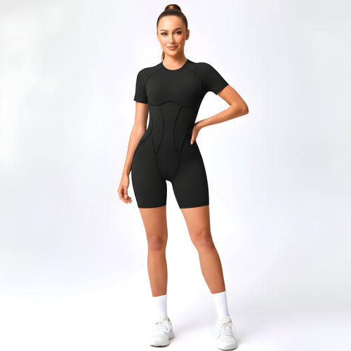 Contour Fit Yoga Romper -Black