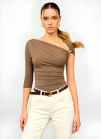 Elegant One-Shoulder Ruched Top – Lightweight & Stylish