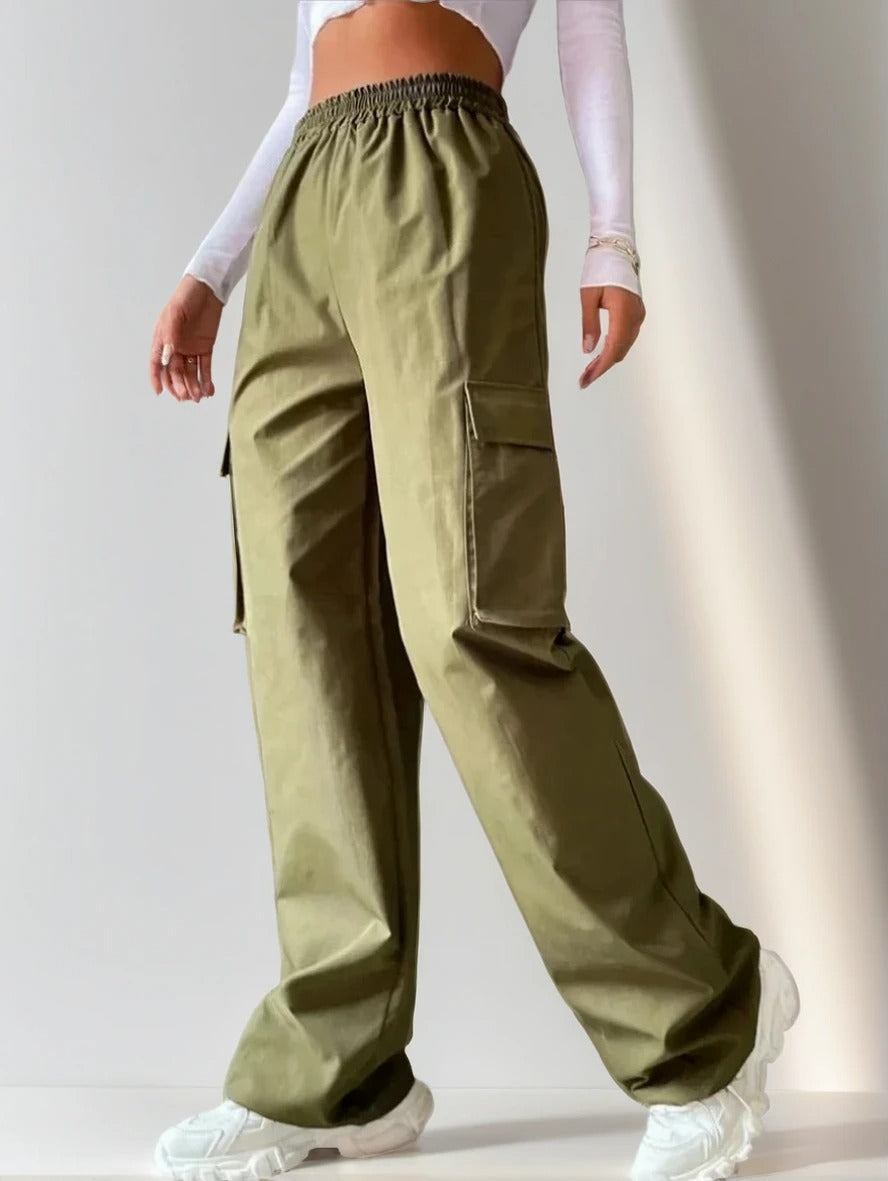 UrbanStack™ Cargo Pants – High Waist Wide-Leg Utility Trousers for Women