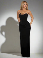 Strapless Black Maxi Dress – Elegant Cut-Out Club Look