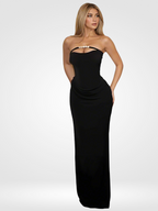 Robe longue noire sans bretelles – Look club élégant à découpes