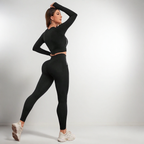 2-Piece Seamless Workout Set – Women’s Long Sleeve Crop Top & Matching Leggings