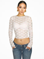 Sheer Floral Lace Long Sleeve Top – Romantic Clubwear & Spring Look