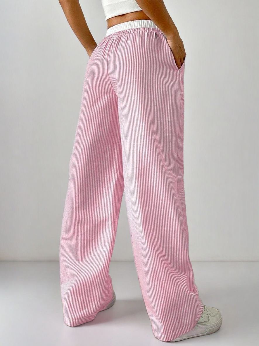 Women's Striped Wide Leg Knit Pants – High-Waisted Casual Y2K Trousers for Fall & Winter Streetwear