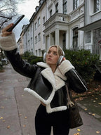 Cropped Faux Leather Jacket with Shearling Lining – Luxe Winter Fit