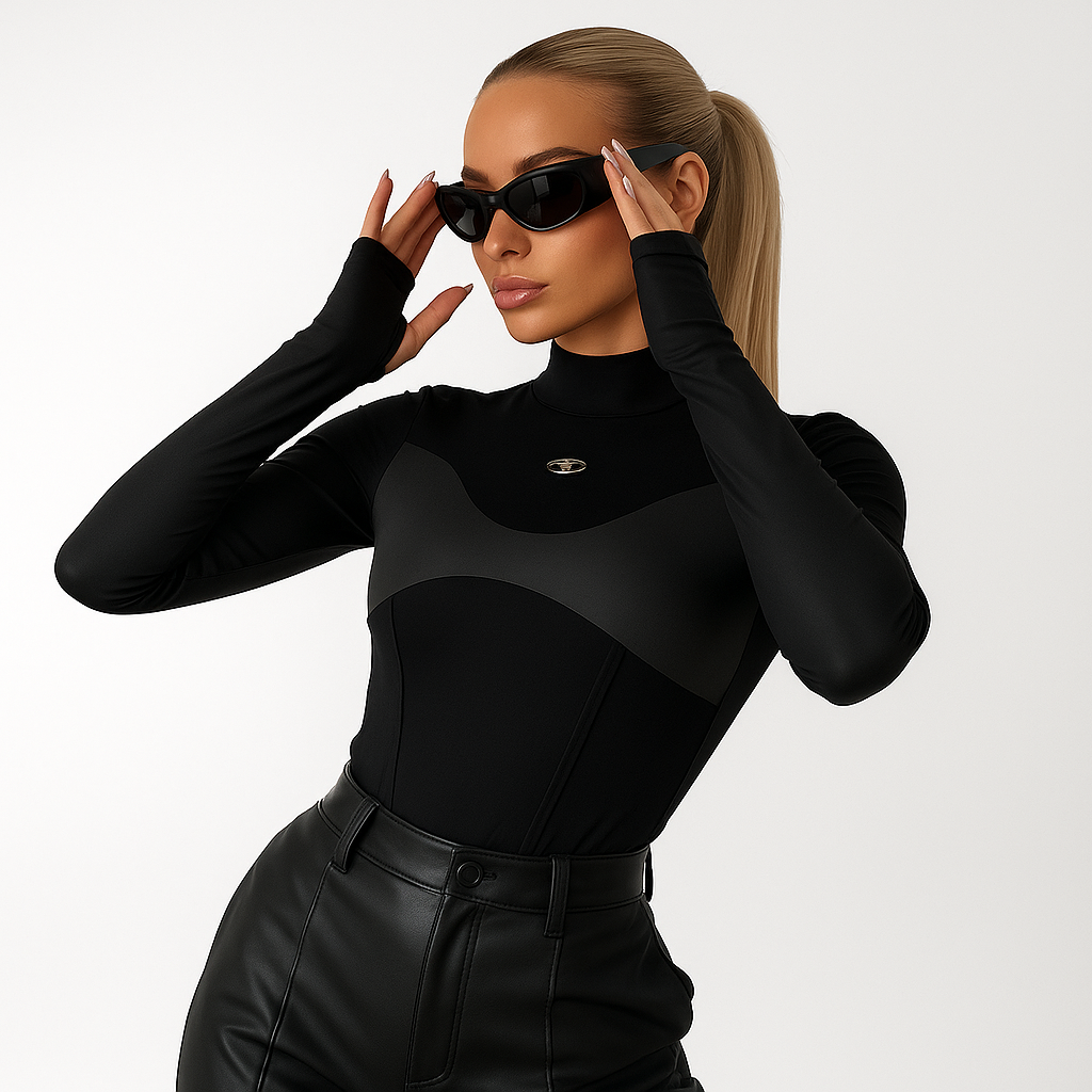 Černý sexy patchworkový top 