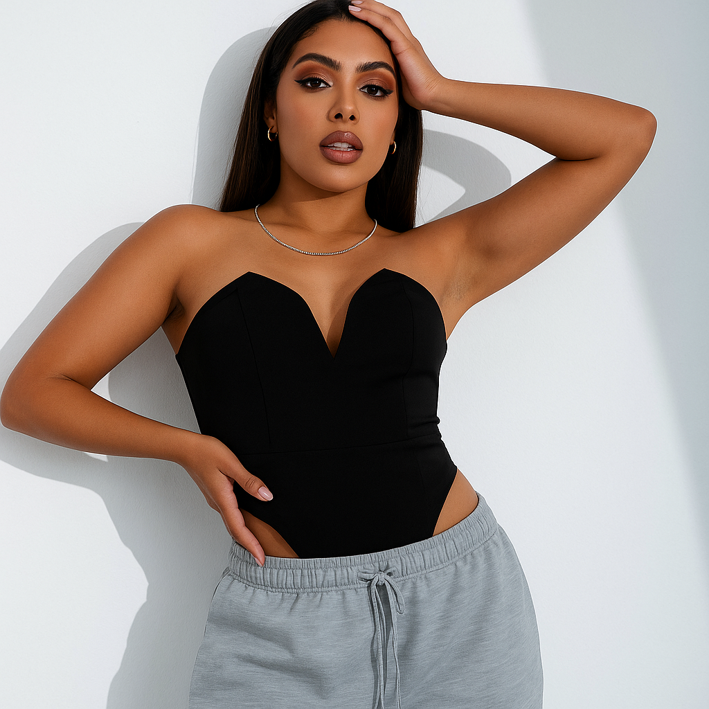 Women’s Strapless Bodysuit – V-Cut Slim One-Piece