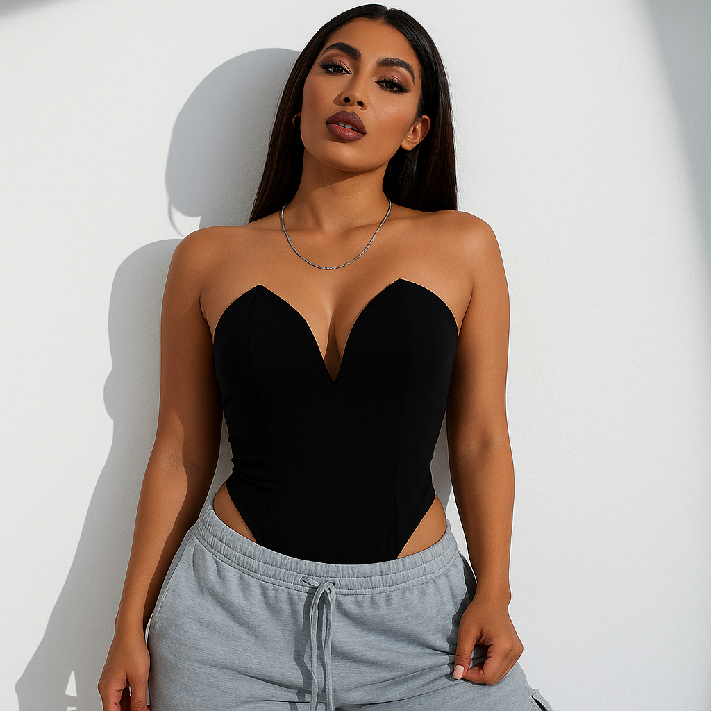 Women’s Strapless Bodysuit – V-Cut Slim One-Piece