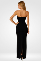 Robe longue noire sans bretelles – Look club élégant à découpes