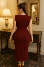 Ruched Midi Dress – Draped Front and V-Neck Elegance