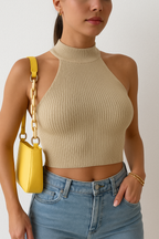 Ribbed Halter Crop Top – Sleeveless Knit Tank for Women